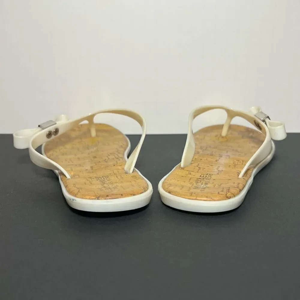 Girls MICHAEL KORS White Cork Print Footbed Flip Flop Sandals / Size 2